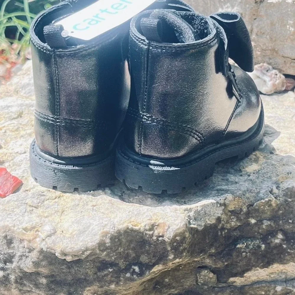 Carters toddler girl purple iridescent bow combat boots Size 10